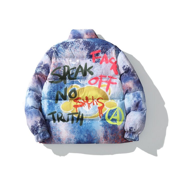 Ins European and American graffiti printed cotton coat - Image 4