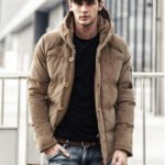 Autumn and winter men’s hooded padded corduroy down cotton men’s casual wild trend coat