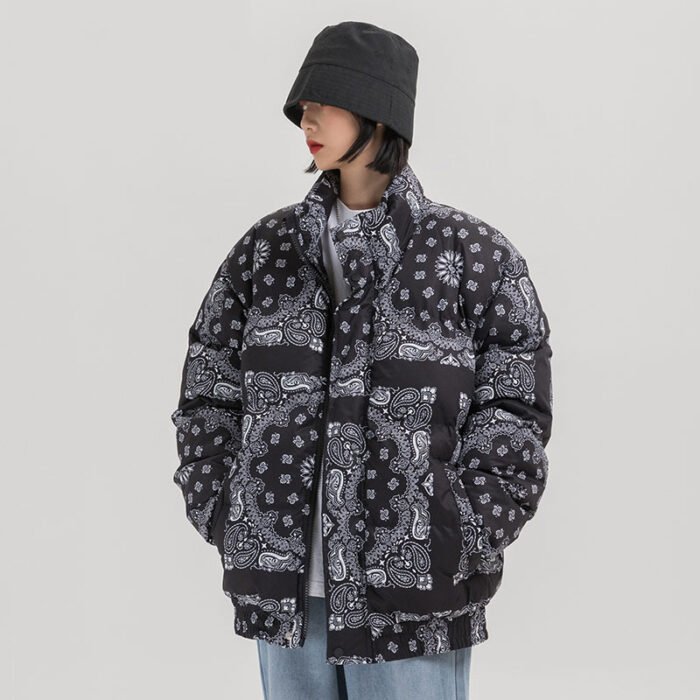 Printed Stand Collar Cotton Coat High Fashion Walk - Image 3