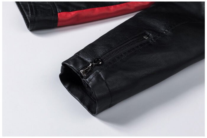Motorcycle Stitching Leather Jacket Men Stand Collar Retro Vegan Leather - Image 9