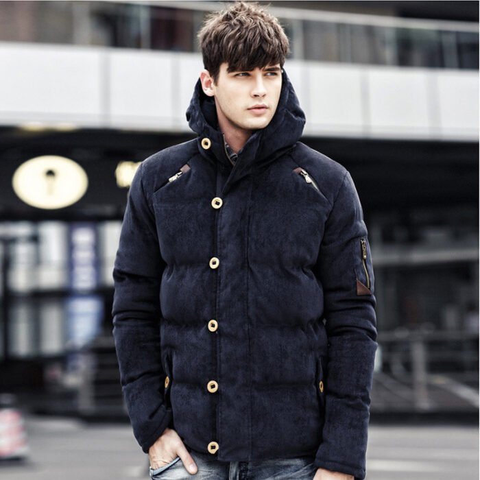 Autumn and winter men’s hooded padded corduroy down cotton men’s casual wild trend coat - Image 3
