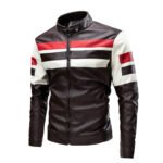Motorcycle Stitching Leather Jacket Men Stand Collar Retro Vegan Leather - Image 6