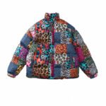 Men’s Leopard Print Contrast Patchwork Stand Collar Padded Jacket