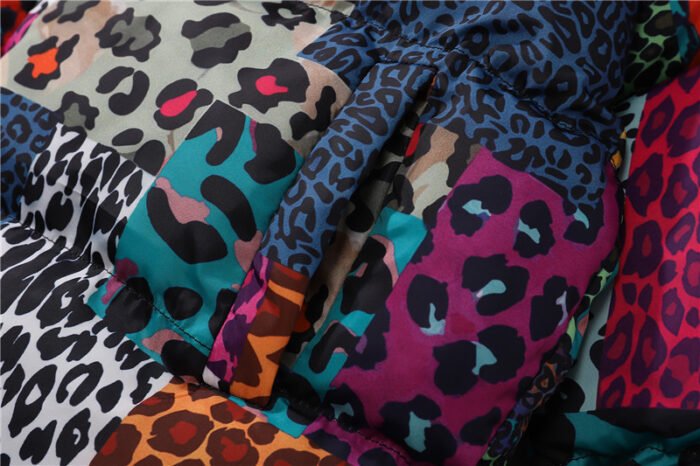 Men’s Leopard Print Contrast Patchwork Stand Collar Padded Jacket - Image 7