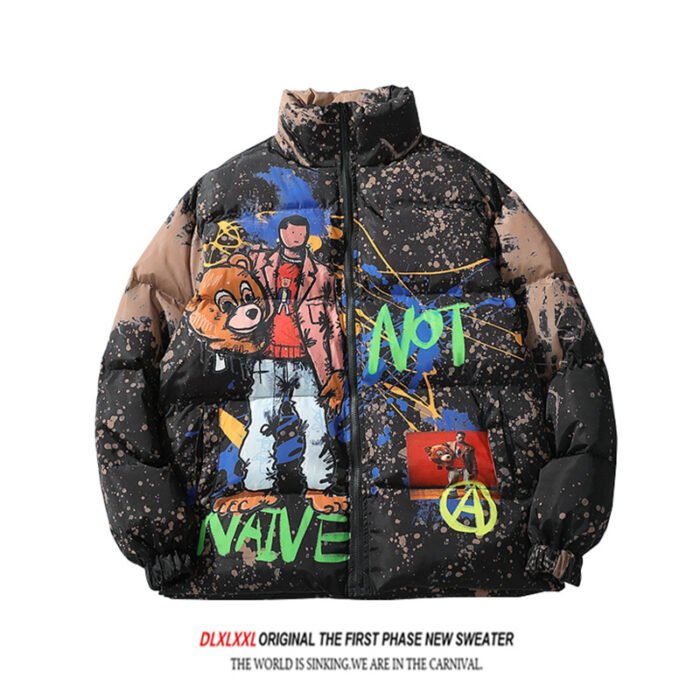Ins European and American graffiti printed cotton coat - Image 5