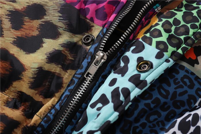 Men’s Leopard Print Contrast Patchwork Stand Collar Padded Jacket - Image 6