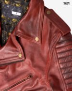 Urban Roar Premium Double Waxed Full Grain Dark Brown Leather Motorbike Jacket Fashion Jacket - Image 11