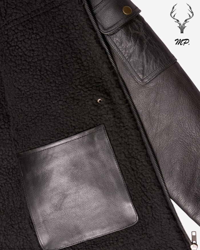 MP Woodland Vanguard Rugged & Distress Full Grain Cowhide Full Sherpa Fur Stiff FashionLeather Jacket - Image 3