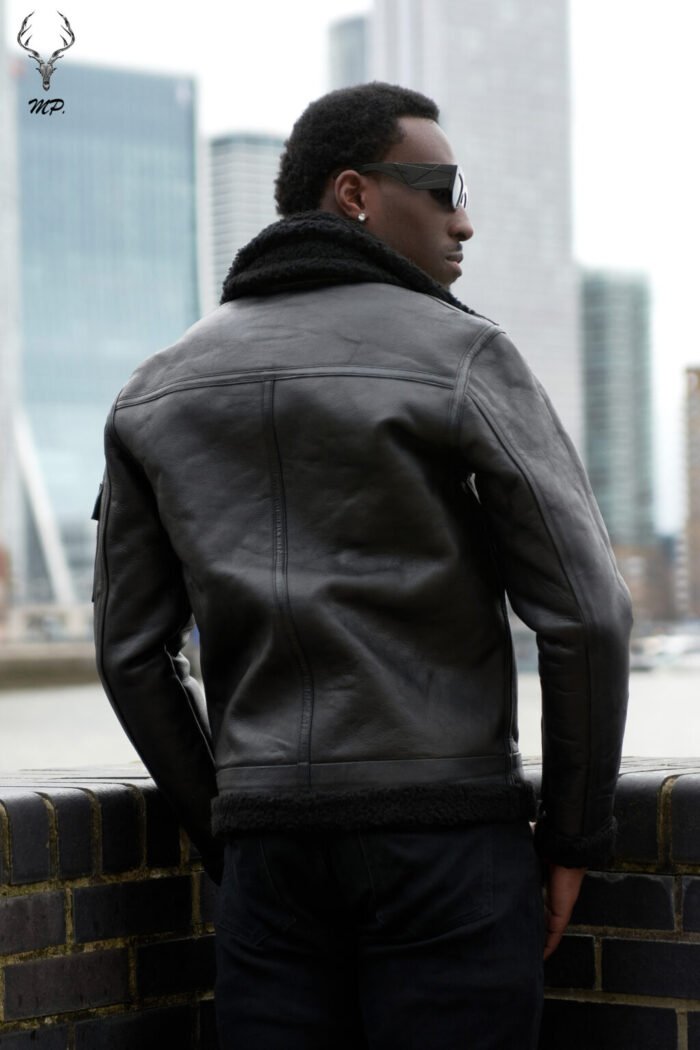 MP Woodland Vanguard Rugged & Distress Full Grain Cowhide Full Sherpa Fur Stiff FashionLeather Jacket - Image 7