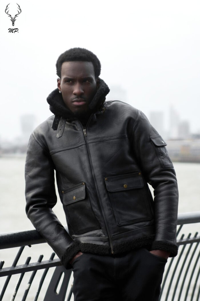 MP Woodland Vanguard Rugged & Distress Full Grain Cowhide Full Sherpa Fur Stiff FashionLeather Jacket - Image 8