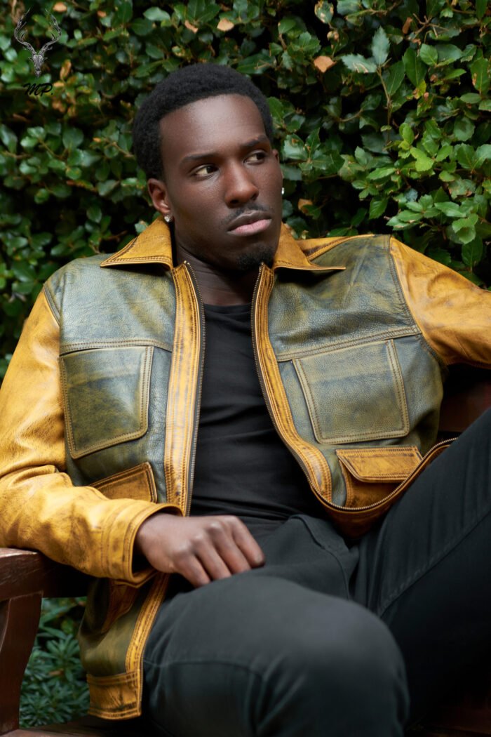 Gold Rush Weekend Warrior Two Tune Premium Yellow Gold Black Distressed Full Grain Leather Jacket - Image 3