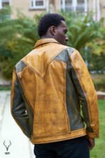 Gold Rush Weekend Warrior Two Tune Premium Yellow Gold Black Distressed Full Grain Leather Jacket - Image 5