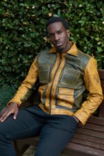 Gold Rush Weekend Warrior Two Tune Premium Yellow Gold Black Distressed Full Grain Leather Jacket - Image 7