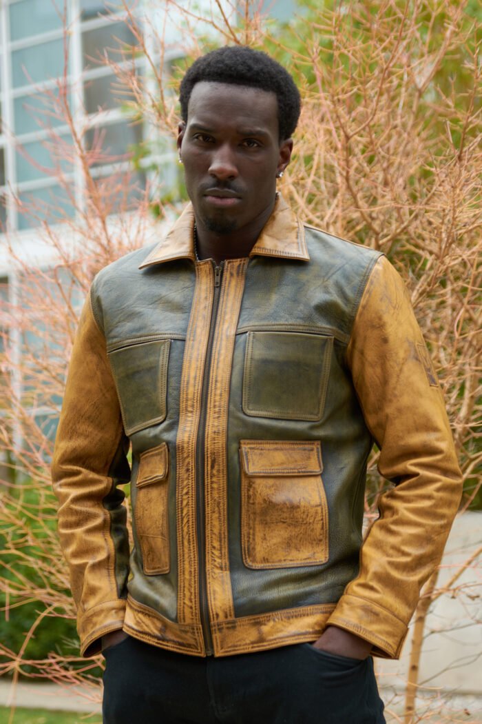 Gold Rush Weekend Warrior Two Tune Premium Yellow Gold Black Distressed Full Grain Leather Jacket - Image 10