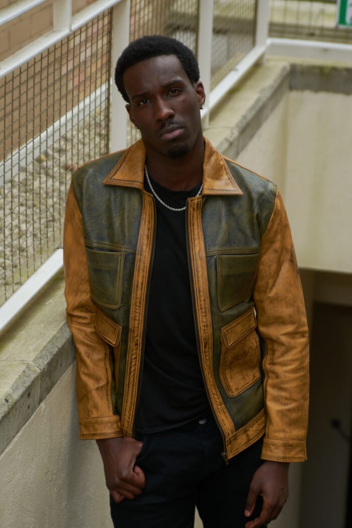 Gold Rush Weekend Warrior Two Tune Premium Yellow Gold Black Distressed Full Grain Leather Jacket - Image 11