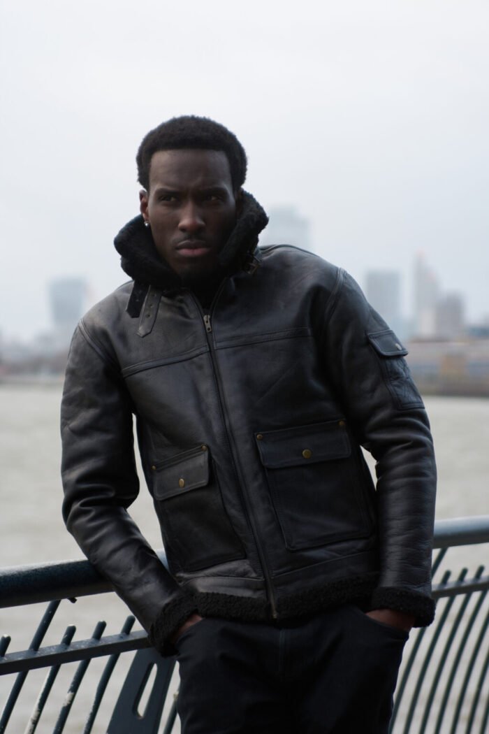 MP Woodland Vanguard Rugged & Distress Full Grain Cowhide Full Sherpa Fur Stiff FashionLeather Jacket - Image 15