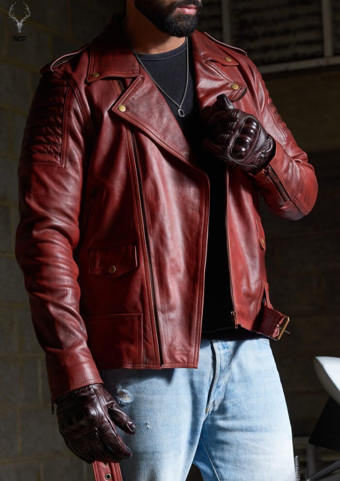Urban Roar Premium Double Waxed Full Grain Dark Brown Leather Motorbike Jacket Fashion Jacket - Image 5