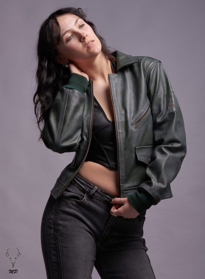 MP Blush Belle Dark OliveWaxed Oiled Aniline Leather With Royal Garden Branded Satin - Image 11