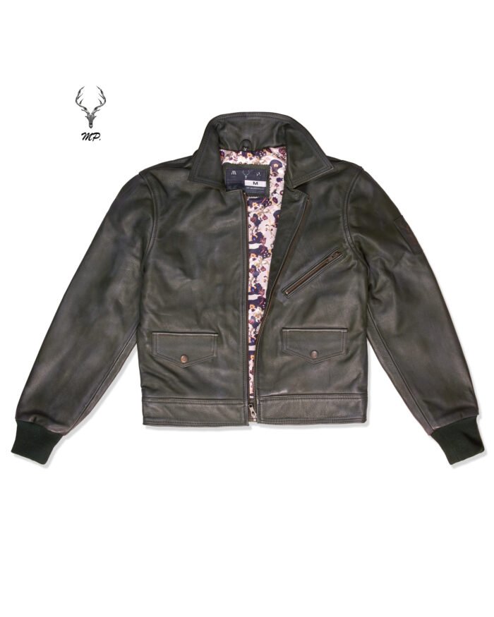 MP Blush Belle Dark OliveWaxed Oiled Aniline Leather With Royal Garden Branded Satin - Image 7