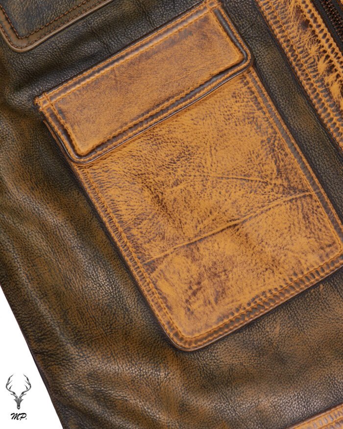 Gold Rush Weekend Warrior Two Tune Premium Yellow Gold Black Distressed Full Grain Leather Jacket - Image 14