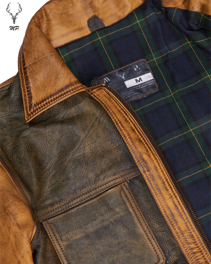 Gold Rush Weekend Warrior Two Tune Premium Yellow Gold Black Distressed Full Grain Leather Jacket - Image 15