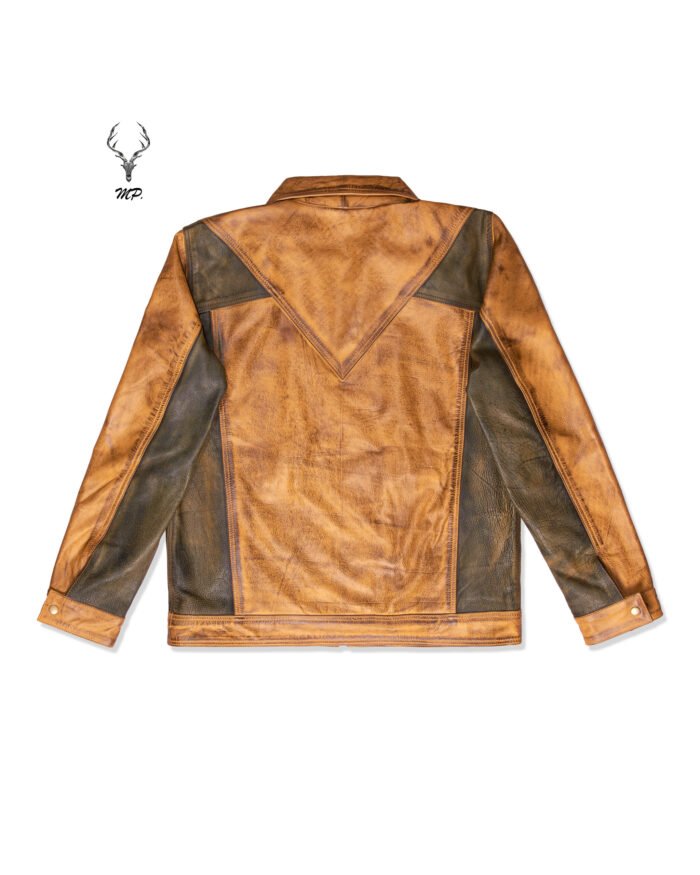 Gold Rush Weekend Warrior Two Tune Premium Yellow Gold Black Distressed Full Grain Leather Jacket - Image 18