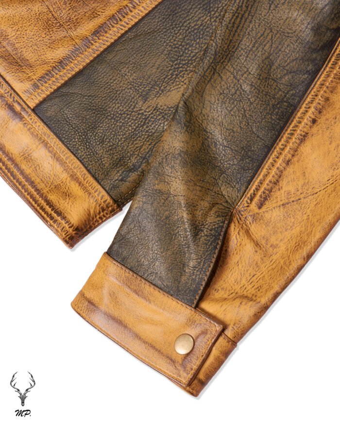 Gold Rush Weekend Warrior Two Tune Premium Yellow Gold Black Distressed Full Grain Leather Jacket - Image 19
