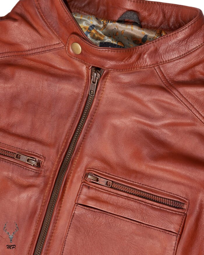 Elegance Terre Cuite Veste Stylish Wood Brown Full Grain Cowhide Leather Jacket Unisex - Image 6