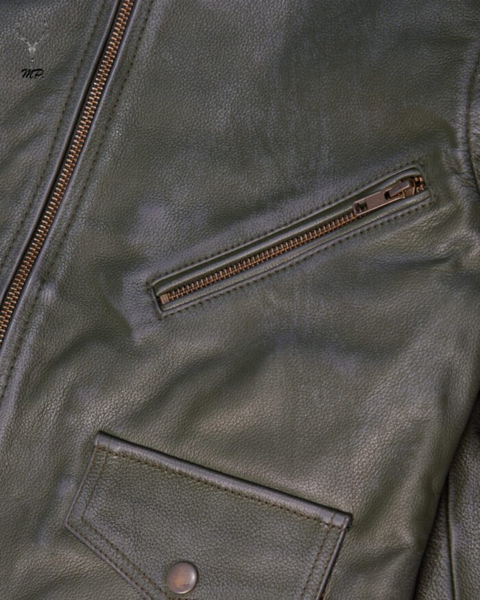 MP Blush Belle Dark OliveWaxed Oiled Aniline Leather With Royal Garden Branded Satin - Image 2