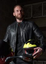 Liverpool stunt black full grain cowhide Leather jacket motorbike fashion jacket