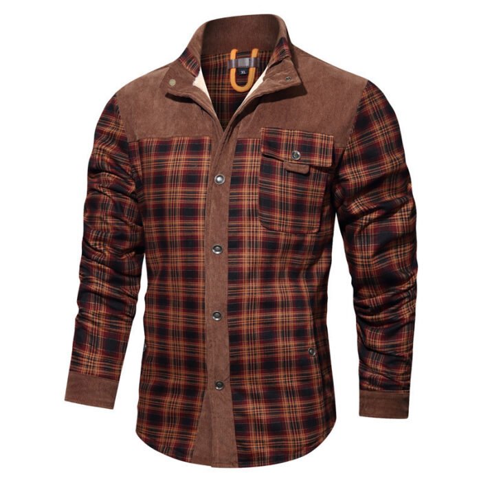 Men’s Thick Corduroy Fleece-lined Long Sleeve Stitching Jacket - Image 6
