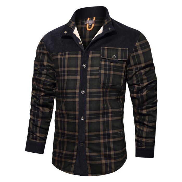 Men’s Thick Corduroy Fleece-lined Long Sleeve Stitching Jacket - Image 4