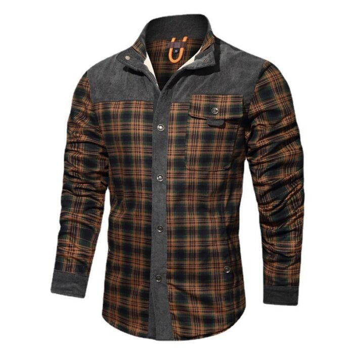 Men’s Thick Corduroy Fleece-lined Long Sleeve Stitching Jacket - Image 3