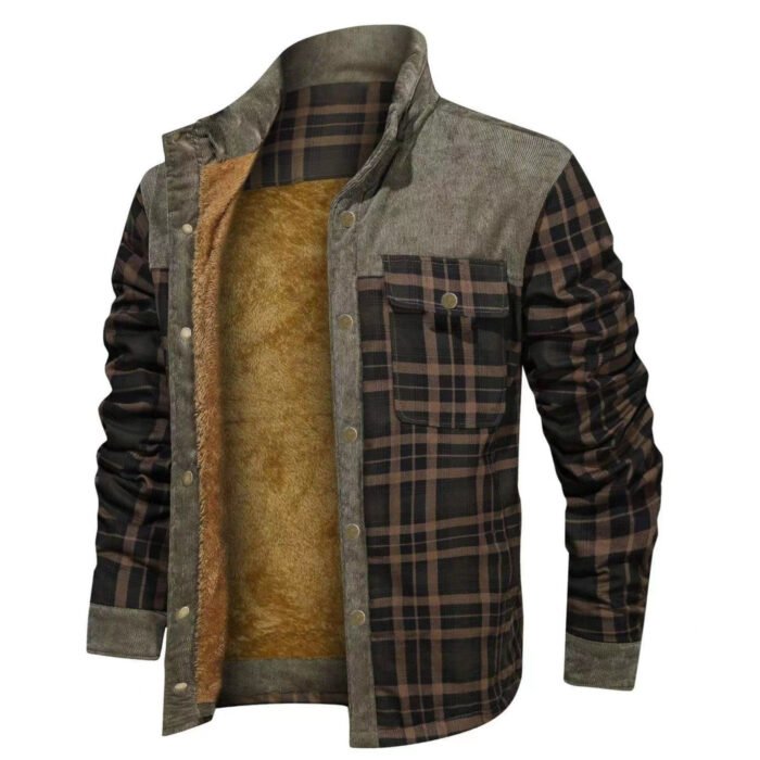 Men’s Thick Corduroy Fleece-lined Long Sleeve Stitching Jacket - Image 7