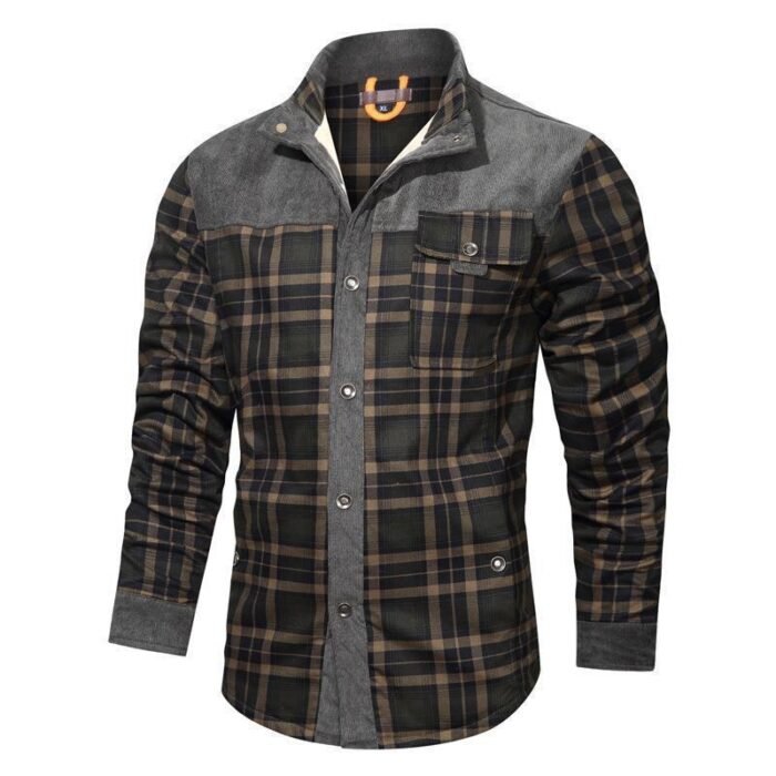 Men’s Thick Corduroy Fleece-lined Long Sleeve Stitching Jacket - Image 5
