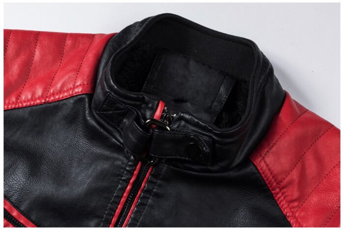 Motorcycle Stitching Leather Jacket Men Stand Collar Retro Vegan Leather - Image 3