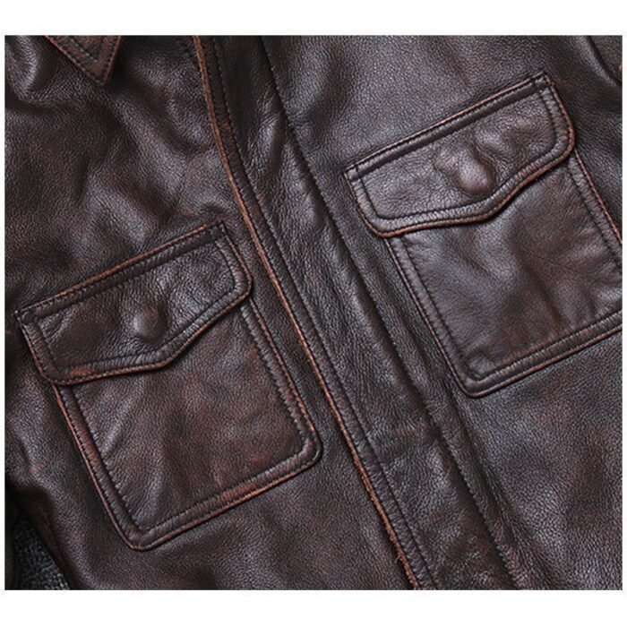Lapel Motorcycle Leather Men’s Casual Retro Leather Jacket Coat - Image 3