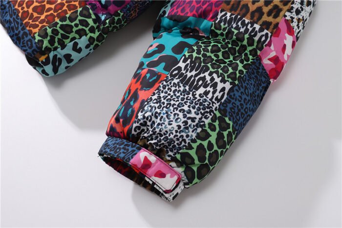 Men’s Leopard Print Contrast Patchwork Stand Collar Padded Jacket - Image 3