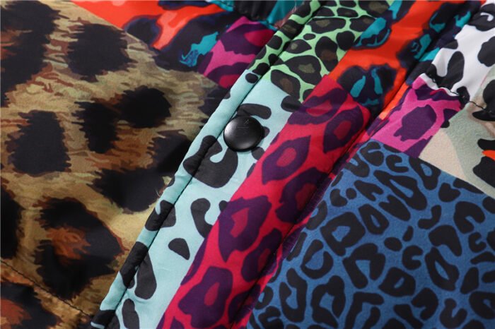 Men’s Leopard Print Contrast Patchwork Stand Collar Padded Jacket - Image 2