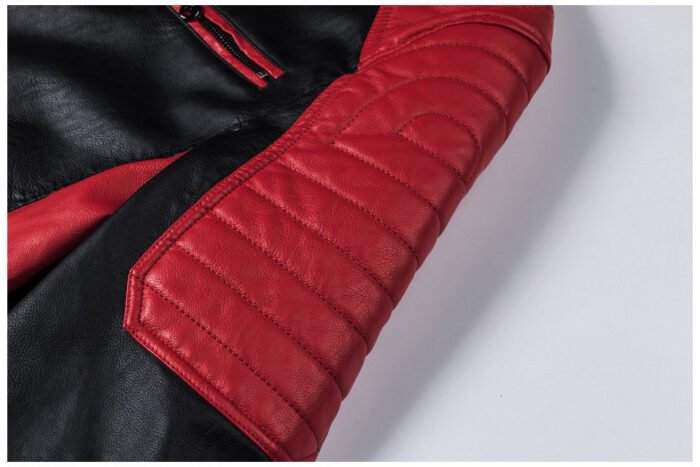 Motorcycle Stitching Leather Jacket Men Stand Collar Retro Vegan Leather - Image 2