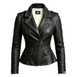 The Monarch Pantra Noir Sculpted Peplum Leather Jacket