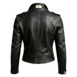 The Monarch Pantra Noir Sculpted Peplum Leather Jacket - Image 4