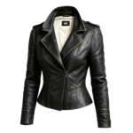 The Monarch Pantra Noir Sculpted Peplum Leather Jacket - Image 5