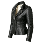The Monarch Pantra Noir Sculpted Peplum Leather Jacket - Image 2