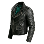 The Monarch Pantra Emerald Drift Distressed Moto Jacket - Image 3